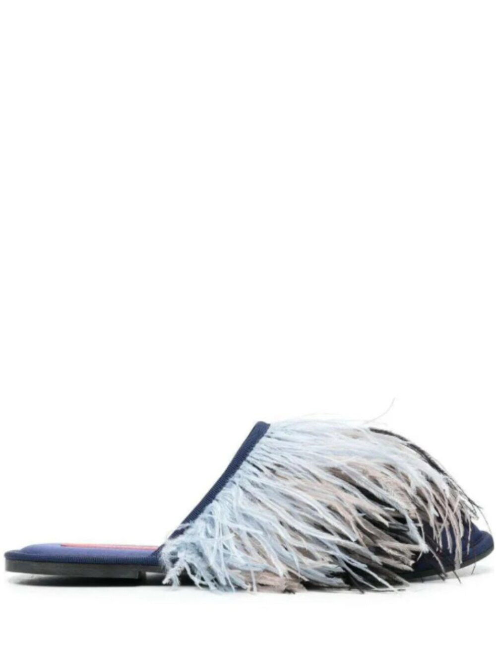 La DoubleJ Blue Satin Slippers w/ Ostrich Feathers New! Size M | 8